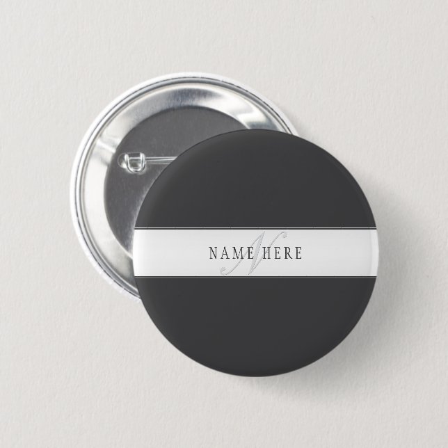 Eleganter Name & Monogramm | Dunkel- & Hellgrau  Button (Vorne & Hinten)