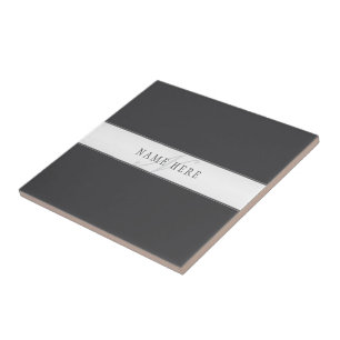 Eleganter Name & Monogramm Dunkel- & Hellgrau Fliese