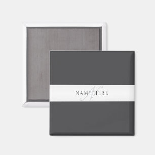 Eleganter Name & Monogramm Dunkel- & Hellgrau Magnet