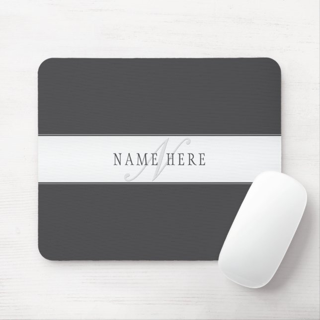 Eleganter Name & Monogramm | Dunkel- & Hellgrau  Mousepad (Mit Mouse)
