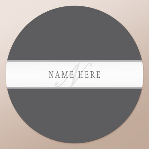 Eleganter Name & Monogramm Dunkel- & Hellgrau Runder Aufkleber
