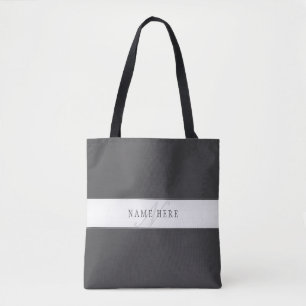 Eleganter Name & Monogramm Dunkel- & Hellgrau Tasche