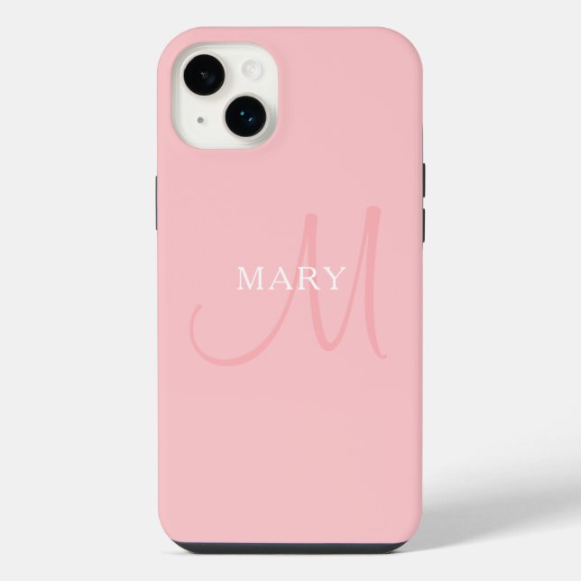 Eleganter Name Monogramm | Hellrosa iPhone 14 Plus Hülle (Rückseite)