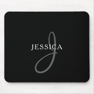 Eleganter Name Monogramm Schwarz Weiß & Grau Mousepad