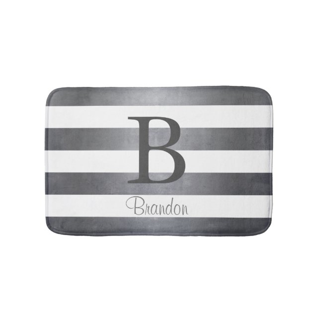 Eleganter Name Monogramm Streifen Grau Badematte (Vorderseite)