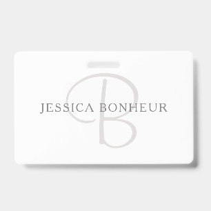 Eleganter Name Monogramm Weiß & Grau Ausweis