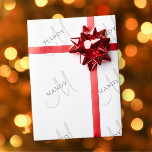 Eleganter Name Monogramm & Weiß & Grau Geschenkpapier