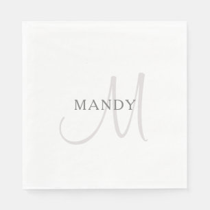 Eleganter Name Monogramm   Weiß & Grau Serviette