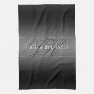 Eleganter Name & monogrammierte Initialen Schwar Geschirrtuch