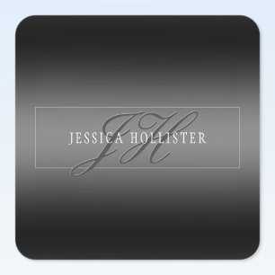 Eleganter Name & monogrammierte Initialen Schwar Quadratischer Aufkleber