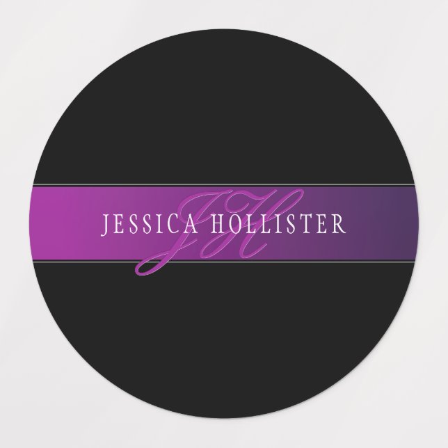 Eleganter Name & monogrammiertes Initial/Initialen Etiketten (Design 1)