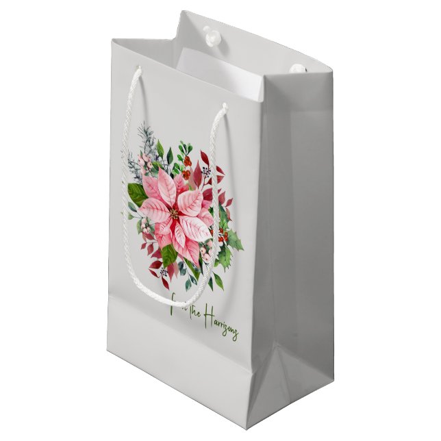 Eleganter Name, Pink Poinsettia Bouquet Kleine Geschenktüte (Vorderseite Schrägansicht)