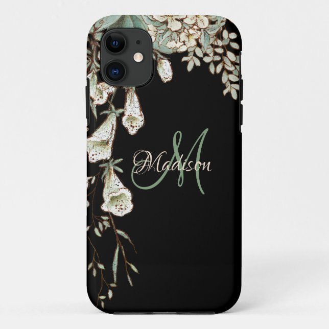 Eleganter Name Schwarzer Blumen Erstmals Personali Case-Mate iPhone Hülle (Rückseite)