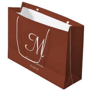 Eleganter Name Terracotta und White Monogram Große Geschenktüte