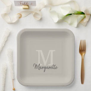 Eleganter Name und Anfangsmonogramm Pappteller