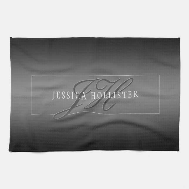 Eleganter Name und Mit Monogramm Initialen | Schwa Geschirrtuch (Horizontal)