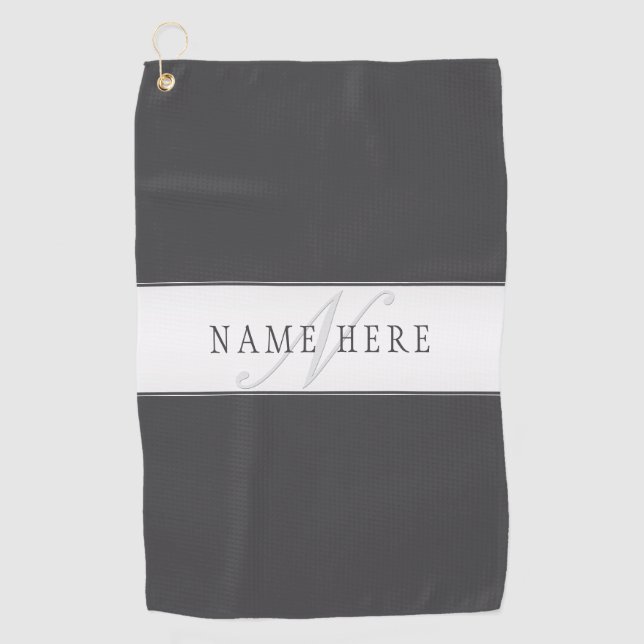 Eleganter Name und Monogramm | Dunkel und leicht g Golfhandtuch (Vorderseite)