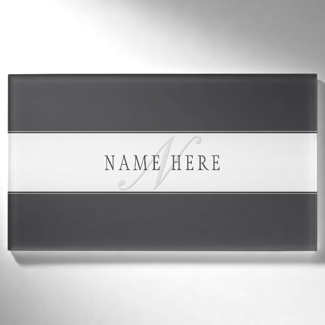 Eleganter Name und Monogramm | Dunkel und leicht g Namenschild (Vorderseite)