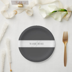 Eleganter Name und Monogramm Dunkel und leicht g Pappteller