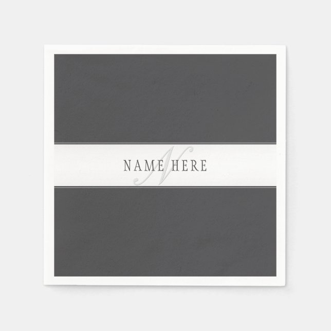 Eleganter Name und Monogramm | Dunkel und leicht g Serviette (Vorderseite)