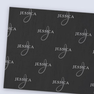 Eleganter Name und Monogramm | Schwarz, Weiß und G Seidenpapier