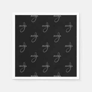 Eleganter Name und Monogramm Schwarz, Weiß und G Serviette