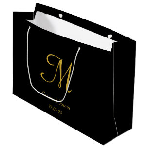 Eleganter Name und Name der Schwarzen Monogramm Pe Große Geschenktüte