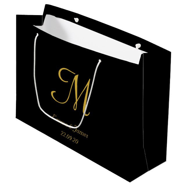 Eleganter Name und Name der Schwarzen Monogramm Pe Große Geschenktüte (Vorderseite Schrägansicht)