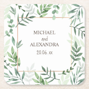 Eleganter Name Wasserfarbe Rustikale Hochzeit im G Rechteckiger Pappuntersetzer