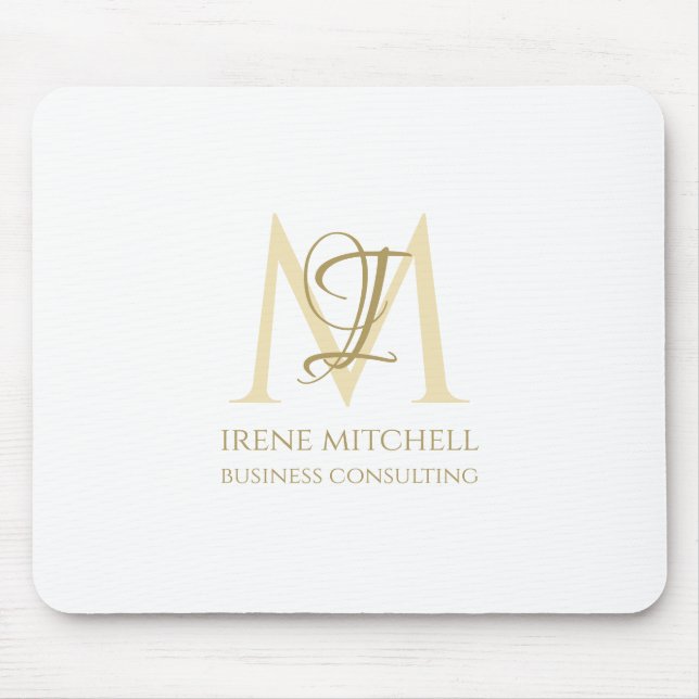 Eleganter Name White Gold Moderne Monogram Mousepad (Vorne)