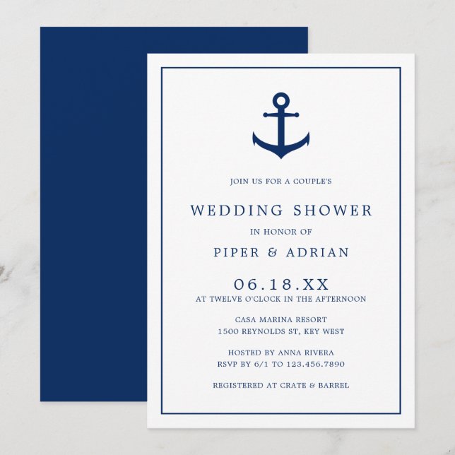 Eleganter Nautical Anchor Couples Polterabend Einladung (Vorne/Hinten)