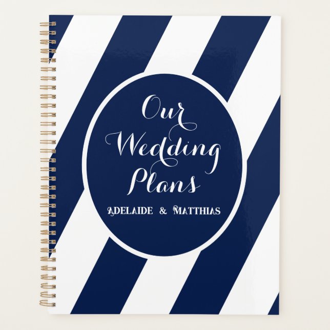 Eleganter Nautical Striped Wedding Planner Planer (Vorderseite)