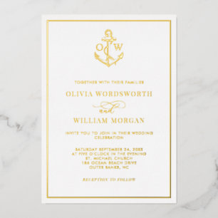 Eleganter nautischer Anker-Monogramm-Hochzeit Alle Folieneinladung