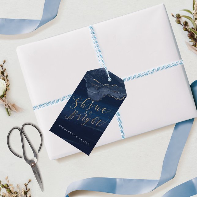 Eleganter Navy Aquarellfarben Tinte & Golden Jewel Geschenkanhänger (Von Creator hochgeladen)