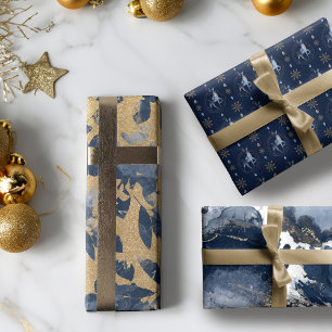 Eleganter Navy Aquarellfarben Tinte & Golden Jewel Geschenkpapier Set