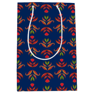 Eleganter Navy Blauer Folk Rustikaler, gemütlicher Mittlere Geschenktüte