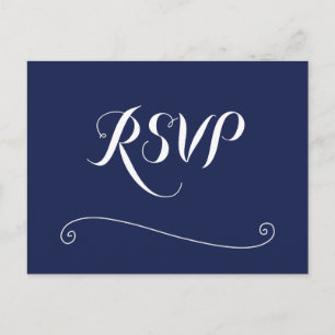 Eleganter Navy Blue and White Wedding RSVP Postkarte