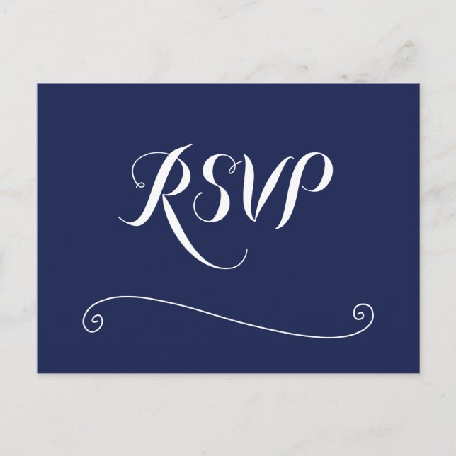 Eleganter Navy Blue and White Wedding RSVP Postkarte (Vorderseite)