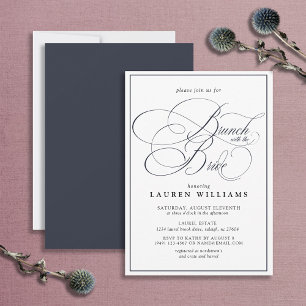 Eleganter Navy Blue Calligraphy Brunch mit Bride Einladung