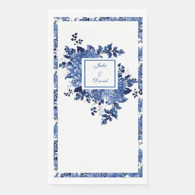 Eleganter Navy Blue Floral Garden Serviette (Vorderseite)