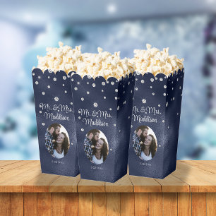 Eleganter Navy Blue Foil & Diamond Wedding Popcorn Geschenkschachtel