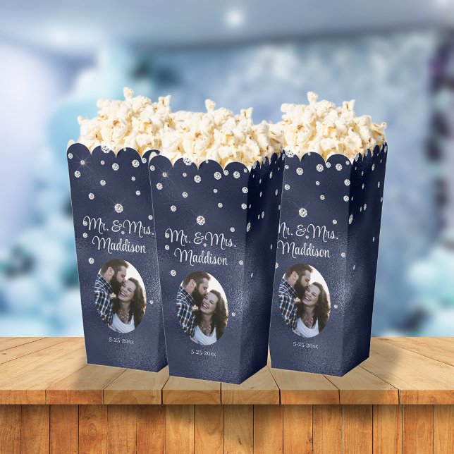 Eleganter Navy Blue Foil & Diamond Wedding Popcorn Geschenkschachtel (Von Creator hochgeladen)