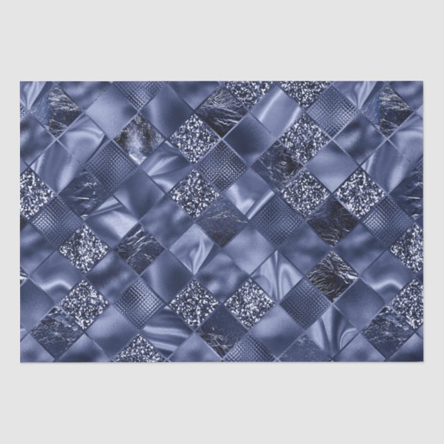 Eleganter Navy Blue Glitzer Diamond Lattice Muster Seidenpapier (Vorderseite)