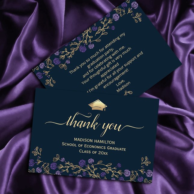 Eleganter Navy Blue Gold Abschluss Dankeschön Card Dankeskarte ("Make every 'thank you' a work of art! Our gorgeous graduation thank you cards feature a stunning)