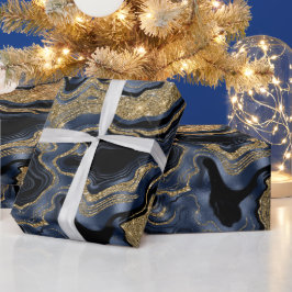 Eleganter Navy Blue & Gold Glitzer Agate Birthday Geschenkpapier