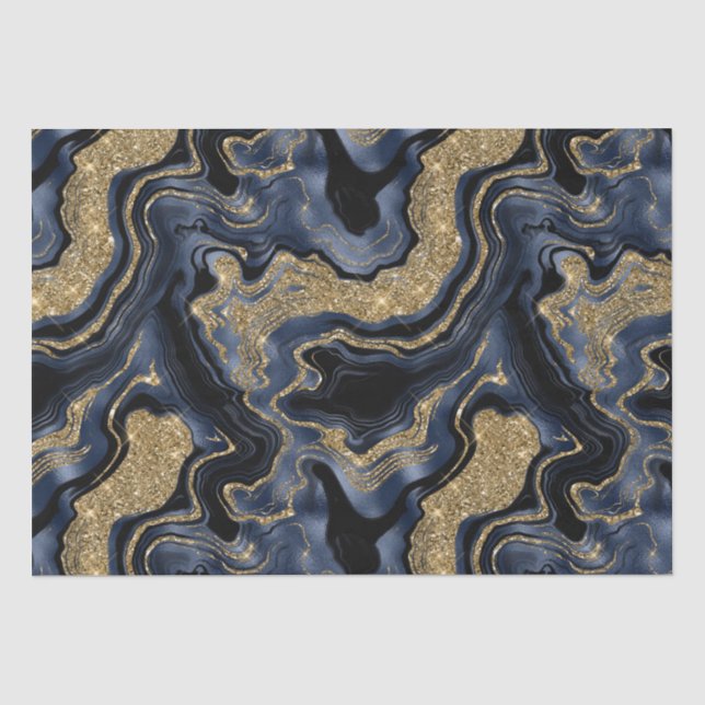 Eleganter Navy Blue & Gold Glitzer Agate Birthday Seidenpapier (Vorderseite)