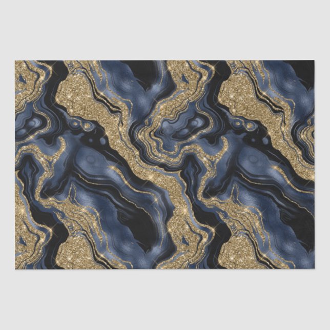 Eleganter Navy Blue & Gold Glitzer Agate Birthday Seidenpapier (Vorderseite)