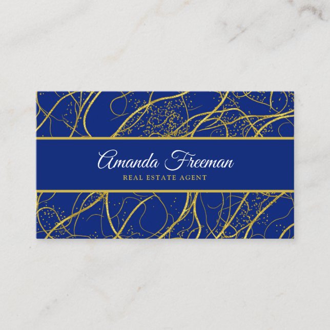 Eleganter Navy Blue & Gold Luxury Real Anwesen Age Visitenkarte (Vorderseite)