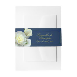 Eleganter Navy Blue Gold White Rose Doppelrahmen Einladungsbanderole