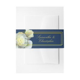 Eleganter Navy Blue Gold White Rose Doppelrahmen Einladungsbanderole